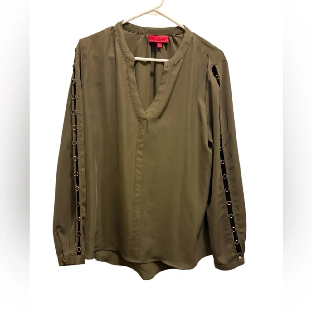 Jennifer Lopez Khaki Blouse with Button Accents